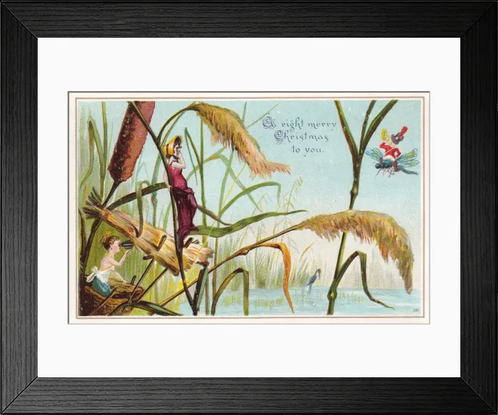 Framed Print : Fairies in the rushes on a Christmas card Framed Print : Fairies in the rushes on a Christmas card