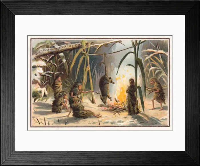 Framed Print : Fairies roasting their dinner on a Christmas card Framed Print : Fairies roasting their dinner on a Christmas card