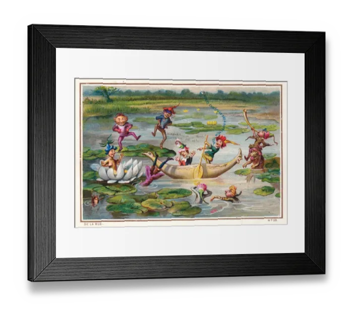 Framed Print : Goblins on a river on a Christmas and New Year card Framed Print : Goblins on a river on a Christmas and New Year card