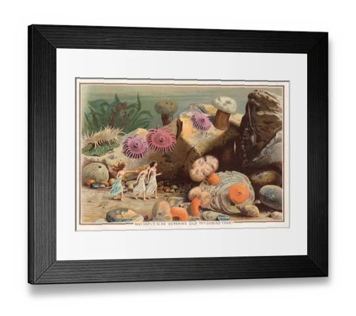 Framed Print : Fairies walking on the seabed on a New Year card Framed Print : Fairies walking on the seabed on a New Year card