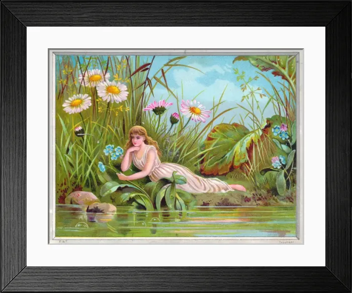 Framed Print : Fairy on a riverbank on a greetings card Framed Print : Fairy on a riverbank on a greetings card