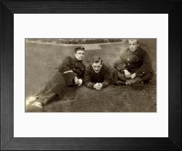 Framed Print : Three Belgian hospital patients in the garden Framed Print : Three Belgian hospital patients in the garden