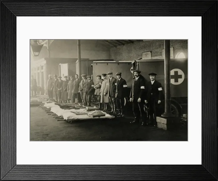 Framed Print : Stretcher bearers waiting for ambulance train arrival Framed Print : Stretcher bearers waiting for ambulance train arrival