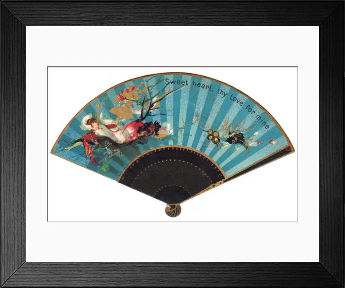 Framed Print : Romantic greetings card in the form of a fan Framed Print : Romantic greetings card in the form of a fan