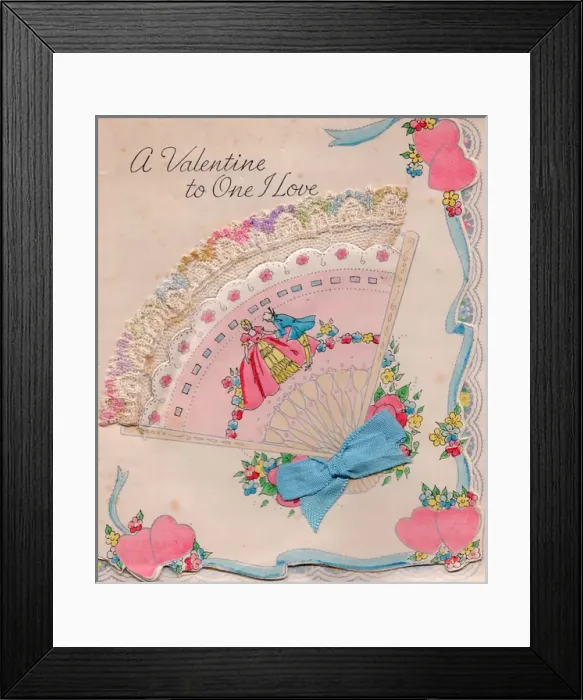 Framed Print : Fan with hearts and flowers on a Valentine card Framed Print : Fan with hearts and flowers on a Valentine card