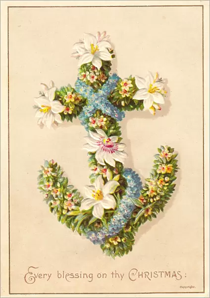 Flowers in the shape of an anchor on a Christmas card