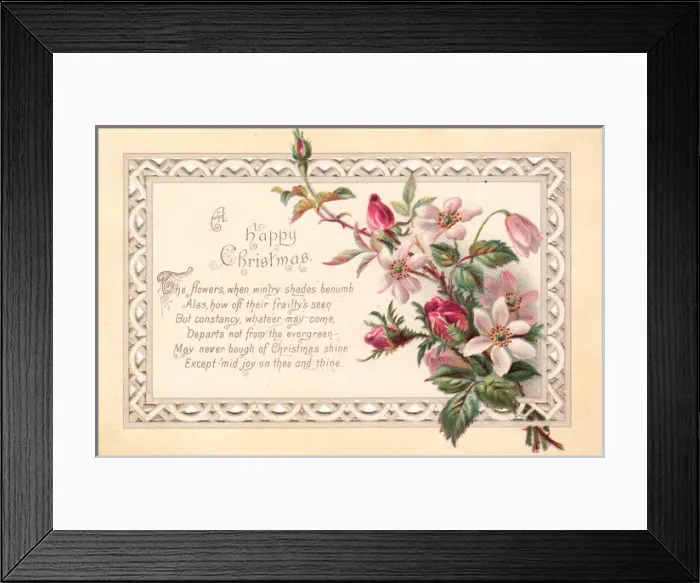 Framed Print : Pink and red flowers on a Christmas card Framed Print : Pink and red flowers on a Christmas card