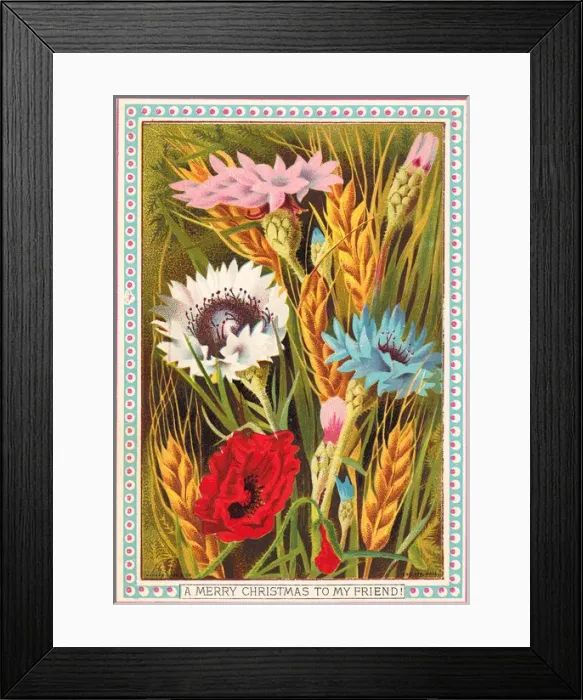 Framed Print : Colourful flowers on a Christmas card Framed Print : Colourful flowers on a Christmas card