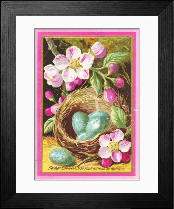 Framed Print : Flowers and a nest of eggs on an Easter card Framed Print : Flowers and a nest of eggs on an Easter card