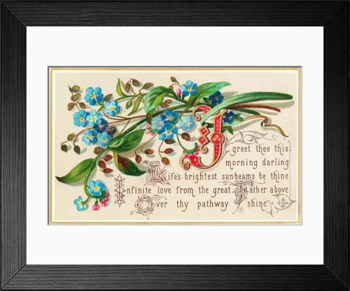 Framed Print : Blue flowers on a religious greetings card Framed Print : Blue flowers on a religious greetings card