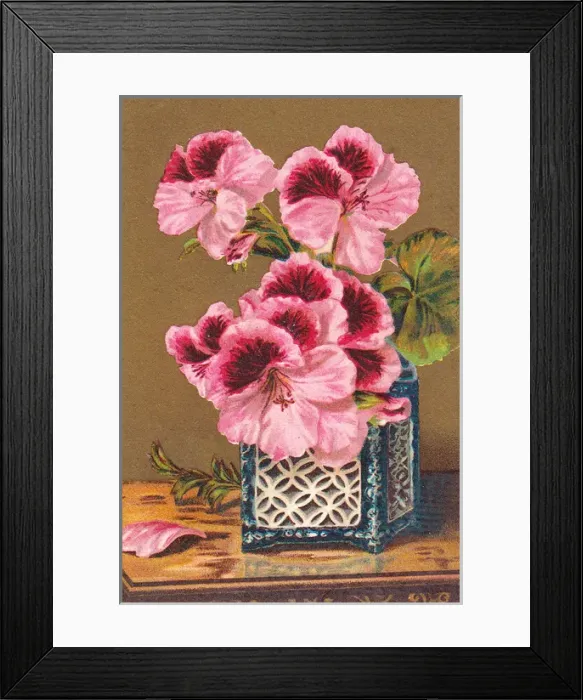 Framed Print : Flowers in blue and white vase on a greetings card Framed Print : Flowers in blue and white vase on a greetings card