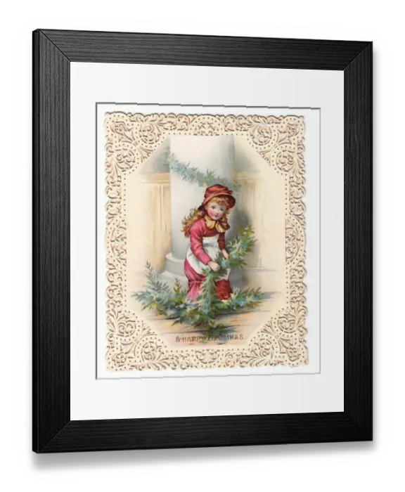 Framed Print : Girl with green branches on a Christmas card Framed Print : Girl with green branches on a Christmas card