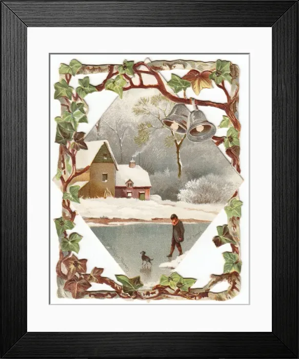 Framed Print : Snow scene with mill and cottage on a Christmas card Framed Print : Snow scene with mill and cottage on a Christmas card