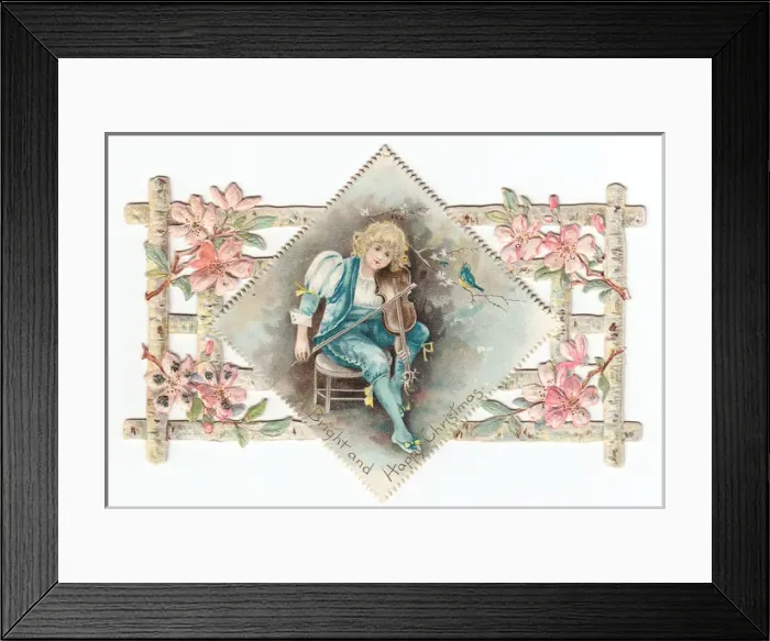 Framed Print : Boy with violin on a cutout Christmas card Framed Print : Boy with violin on a cutout Christmas card