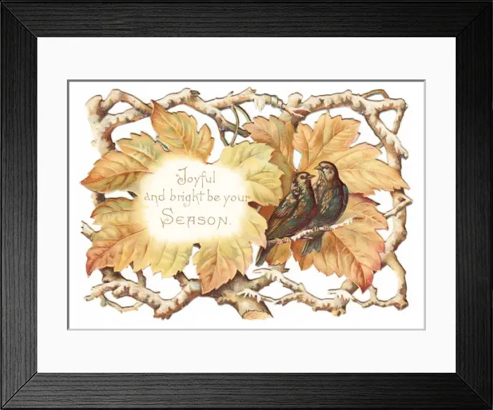 Framed Print : Birds and leaves on a cutout Christmas card Framed Print : Birds and leaves on a cutout Christmas card