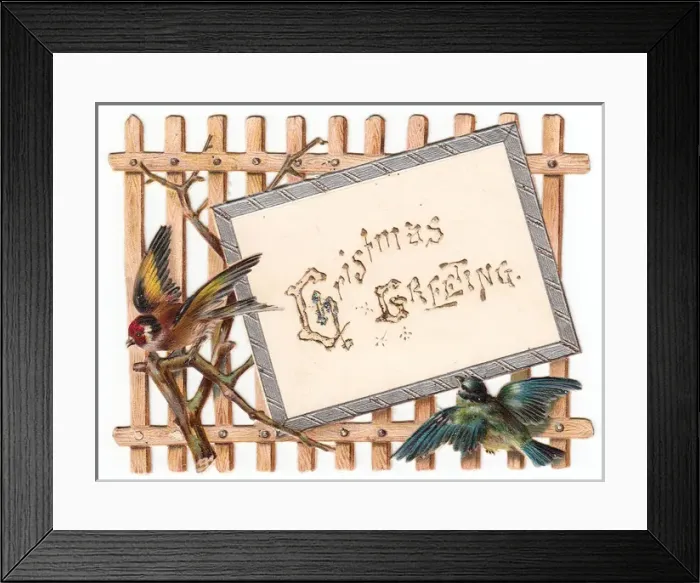 Framed Print : Birds and trellis on a cutout Christmas card Framed Print : Birds and trellis on a cutout Christmas card