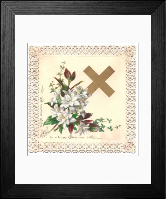 Framed Print : White flowers and cross on a Christmas card Framed Print : White flowers and cross on a Christmas card