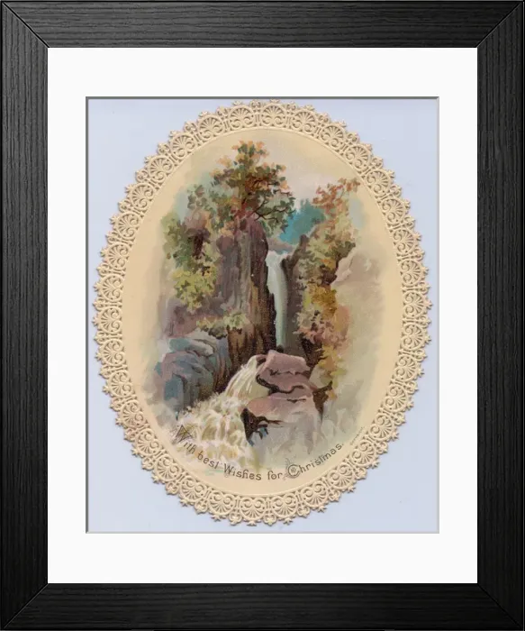 Framed Print : Rural scene with waterfall on a Christmas card Framed Print : Rural scene with waterfall on a Christmas card