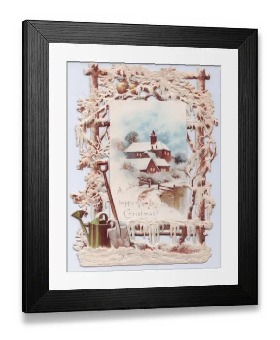Framed Print : Snow scene with decorative border on a Christmas card Framed Print : Snow scene with decorative border on a Christmas card