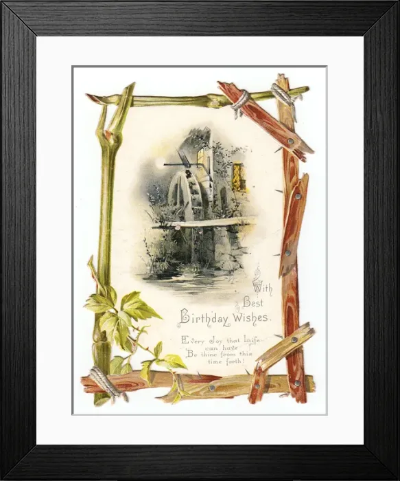 Framed Print : Mill and wheel on a cutout birthday card Framed Print : Mill and wheel on a cutout birthday card