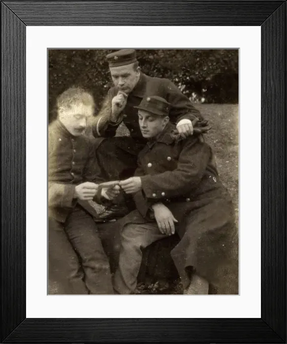 Framed Print : Three Belgian hospital patients in the garden Framed Print : Three Belgian hospital patients in the garden