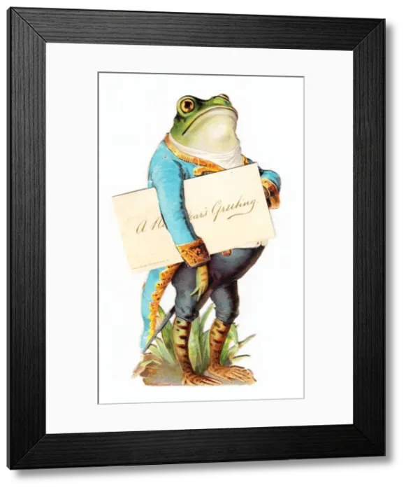 Framed Print : Frog footman on a New Year card Framed Print : Frog footman on a New Year card