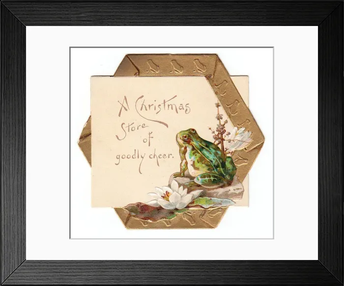 Framed Print : White lilies and frog on a hexagonal Christmas card Framed Print : White lilies and frog on a hexagonal Christmas card