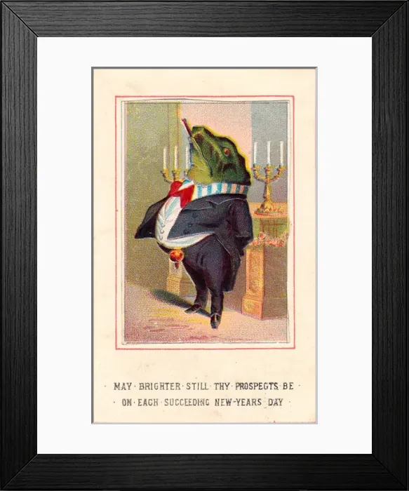 Framed Print : Frog gentleman on a New Year card