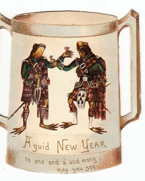 Two Scottish frogs on a New Year card