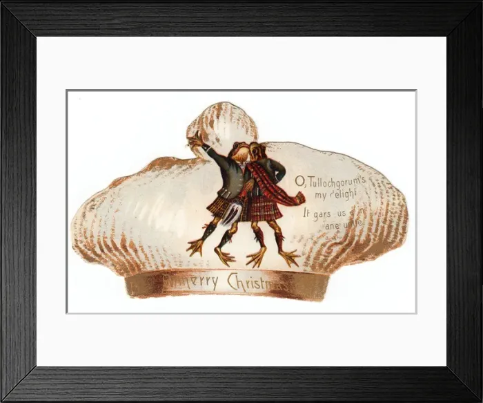 Framed Print : Two Scottish frogs dancing on a Christmas card Framed Print : Two Scottish frogs dancing on a Christmas card