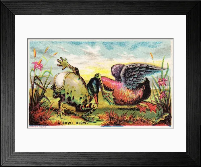 Framed Print : Duck, frog and egg on a comic card Framed Print : Duck, frog and egg on a comic card