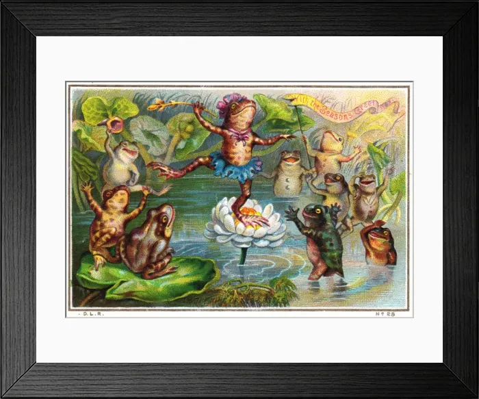 Framed Print : Ballet dancing frog on a Christmas card Framed Print : Ballet dancing frog on a Christmas card