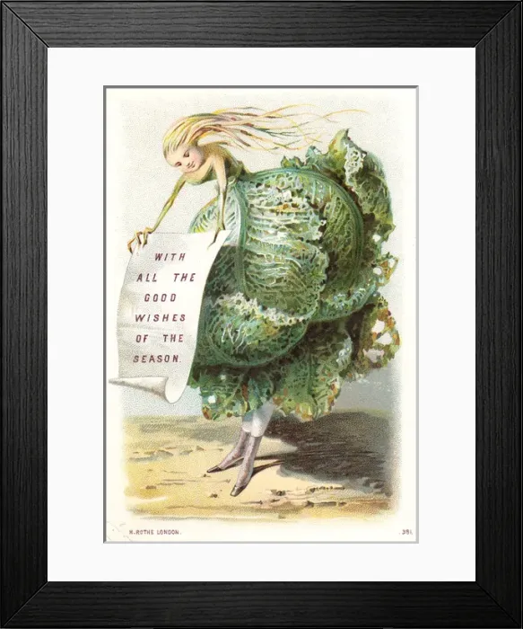 Framed Print : Humanised cabbage on a Christmas card Framed Print : Humanised cabbage on a Christmas card