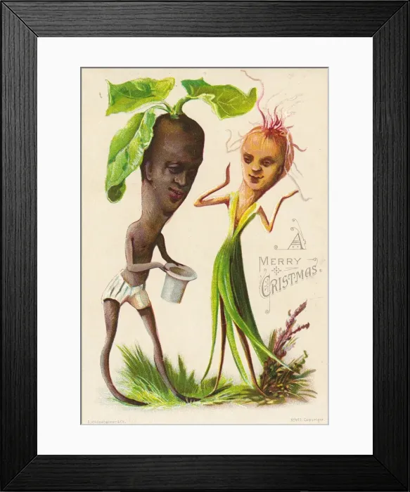 Framed Print : Humanised vegetable couple on a Christmas card Framed Print : Humanised vegetable couple on a Christmas card