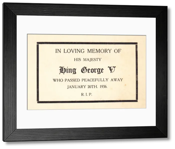 Framed Print : Mourning card, King George V Framed Print : Mourning card, King George V