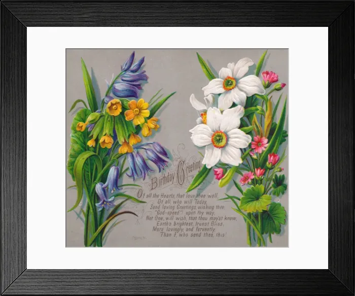 Framed Print : Flowers and verse on a birthday card Framed Print : Flowers and verse on a birthday card