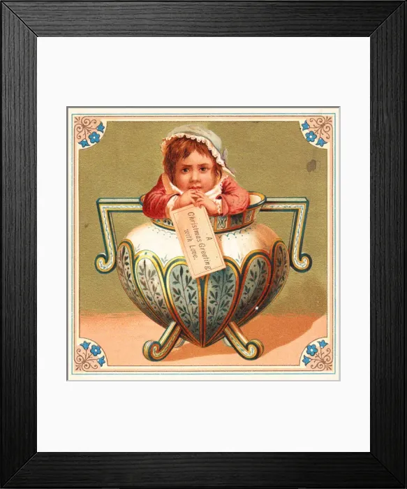 Framed Print : Little child in a vase on a square Christmas card Framed Print : Little child in a vase on a square Christmas card