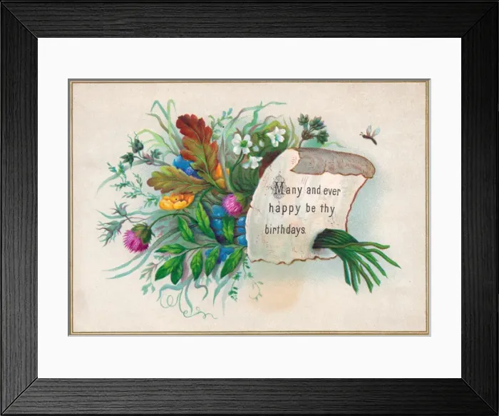 Framed Print : Bunch of flowers on a birthday card Framed Print : Bunch of flowers on a birthday card