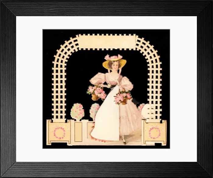 Framed Print : Lady with flowers on a greetings card Framed Print : Lady with flowers on a greetings card