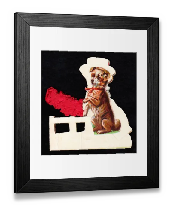 Framed Print : Little dog on a three-dimensional greetings card Framed Print : Little dog on a three-dimensional greetings card