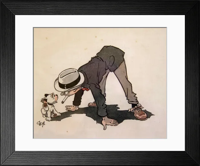 Framed Print : George Ernest Studdy, self-portrait with Bonzo puppy Framed Print : George Ernest Studdy, self-portrait with Bonzo puppy