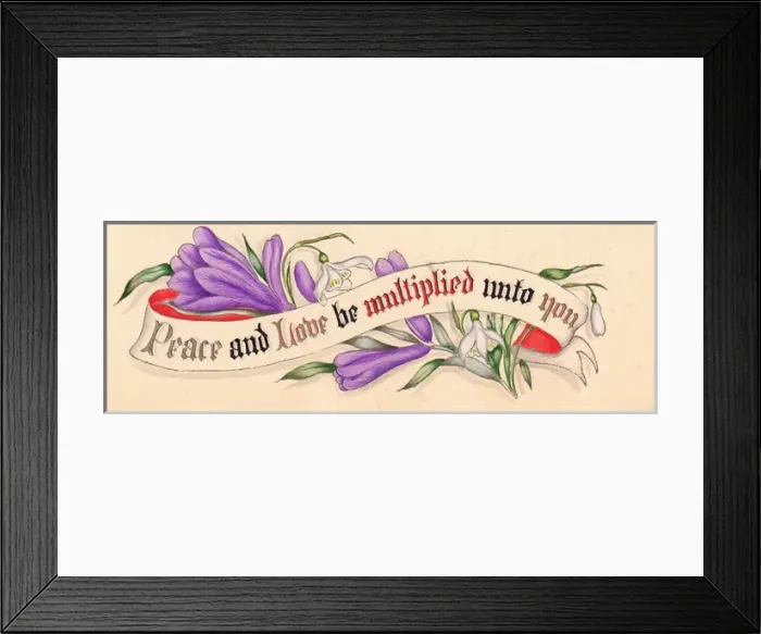 Framed Print : White and purple flowers on a hand-coloured card Framed Print : White and purple flowers on a hand-coloured card