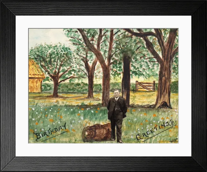 Framed Print : Hand-coloured birthday card with added photograph Framed Print : Hand-coloured birthday card with added photograph