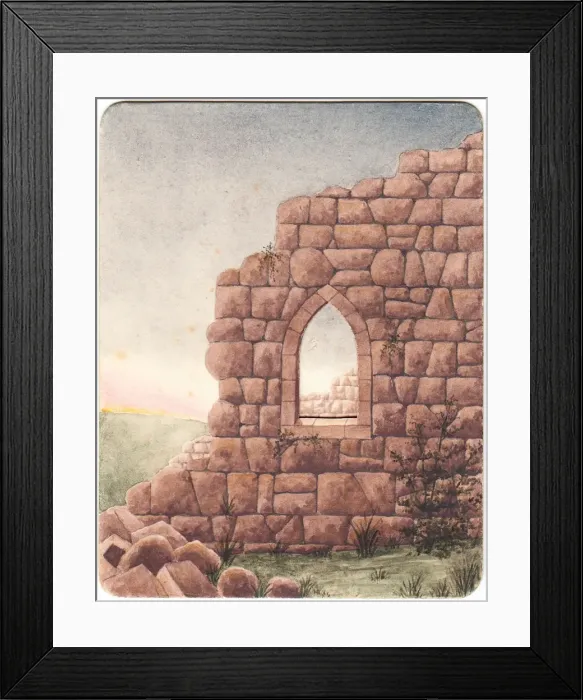 Framed Print : Christmas card with stone wall and gothic window Framed Print : Christmas card with stone wall and gothic window
