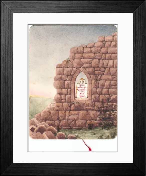 Framed Print : Christmas card with stone wall and gothic window Framed Print : Christmas card with stone wall and gothic window