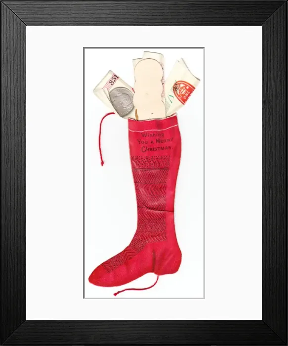 Framed Print : Handmade Christmas card in the shape of a stocking Framed Print : Handmade Christmas card in the shape of a stocking