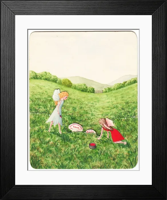 Framed Print : Fairies on a handmade Christmas and New Year card