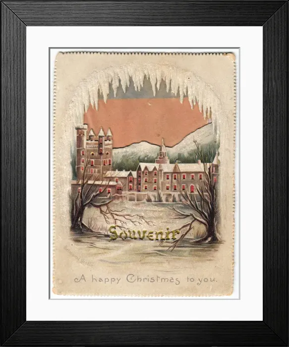 Framed Print : Snow scene with Balmoral Castle on a Christmas card Framed Print : Snow scene with Balmoral Castle on a Christmas card