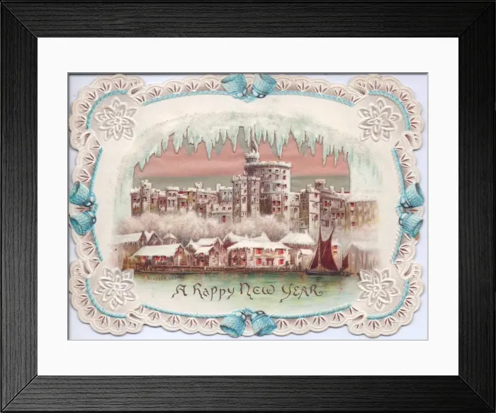 Framed Print : Snow scene with Windsor Castle on a New Year card Framed Print : Snow scene with Windsor Castle on a New Year card