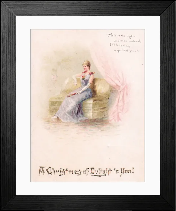 Framed Print : Lady seated on a sofa on a Christmas card Framed Print : Lady seated on a sofa on a Christmas card